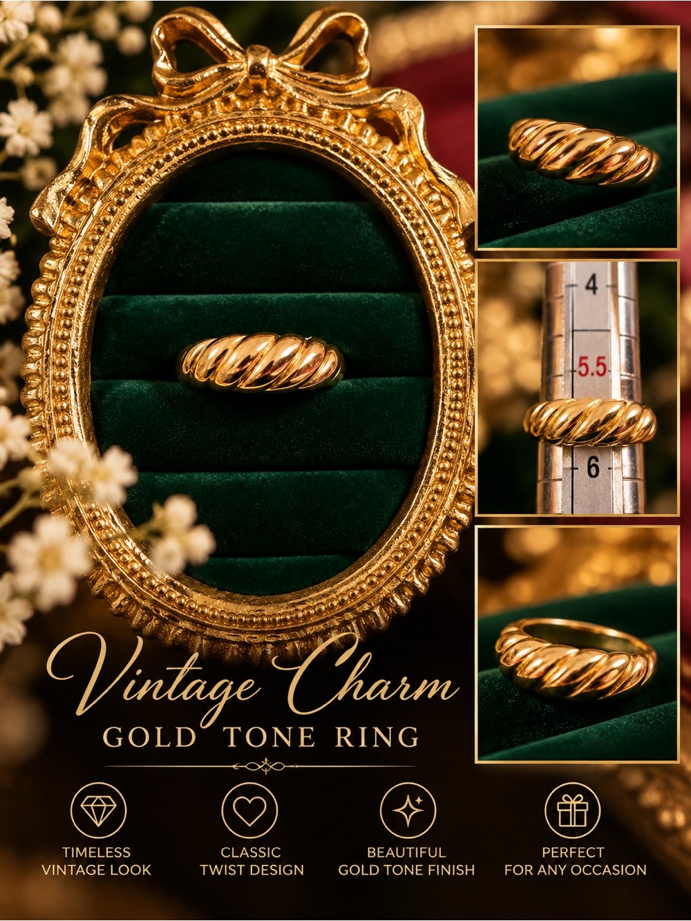Source Unknown Gold-Tone Twisted Rope Ring